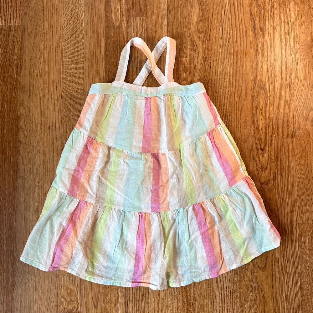 Girls GAP Striped Tiered Rainbow Crossback Dress, Size Small (NWT)